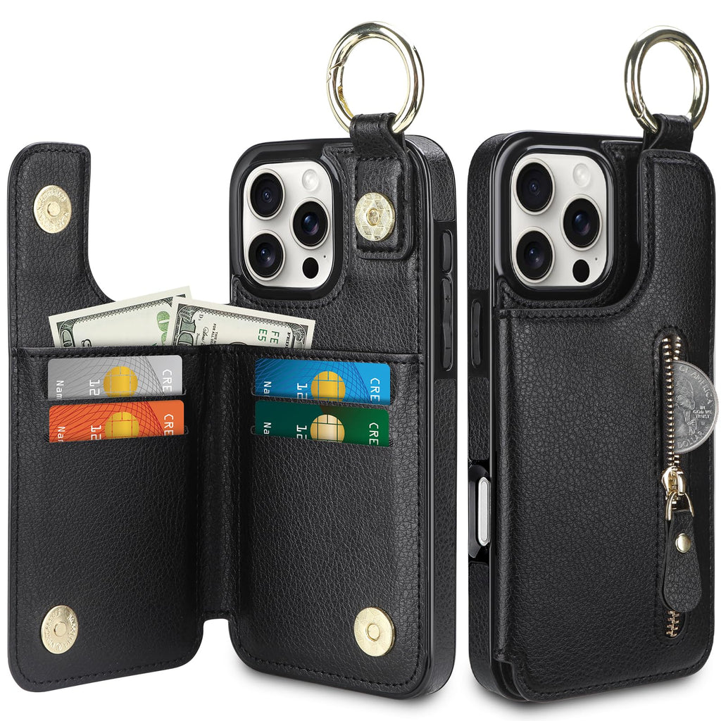 Upvios for iPhone 16 Pro Case Wallet with Card Holder Zipper PU Leather