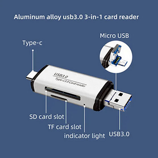 Upvios 3-in-1 USB 3.0 Type-C OTG Card Reader for Phones
