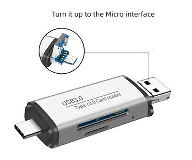 Upvios 3-in-1 USB 3.0 Type-C OTG Card Reader for Phones