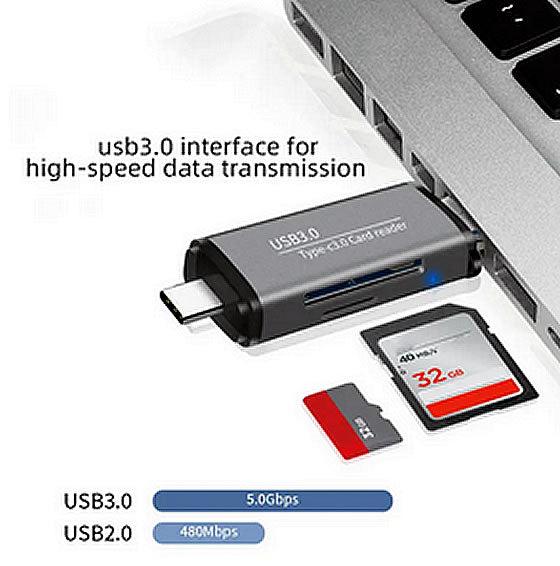 Upvios 3-in-1 USB 3.0 Type-C OTG Card Reader for Phones