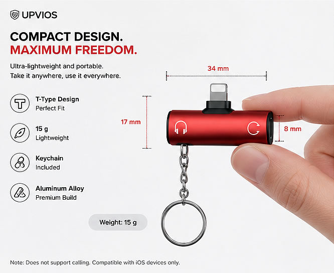 Upvios 2-in-1 Audio Headphone Charging Adapter for iPhone