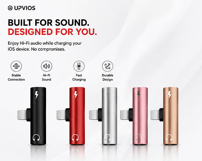 Upvios 2-in-1 Audio Headphone Charging Adapter for iPhone