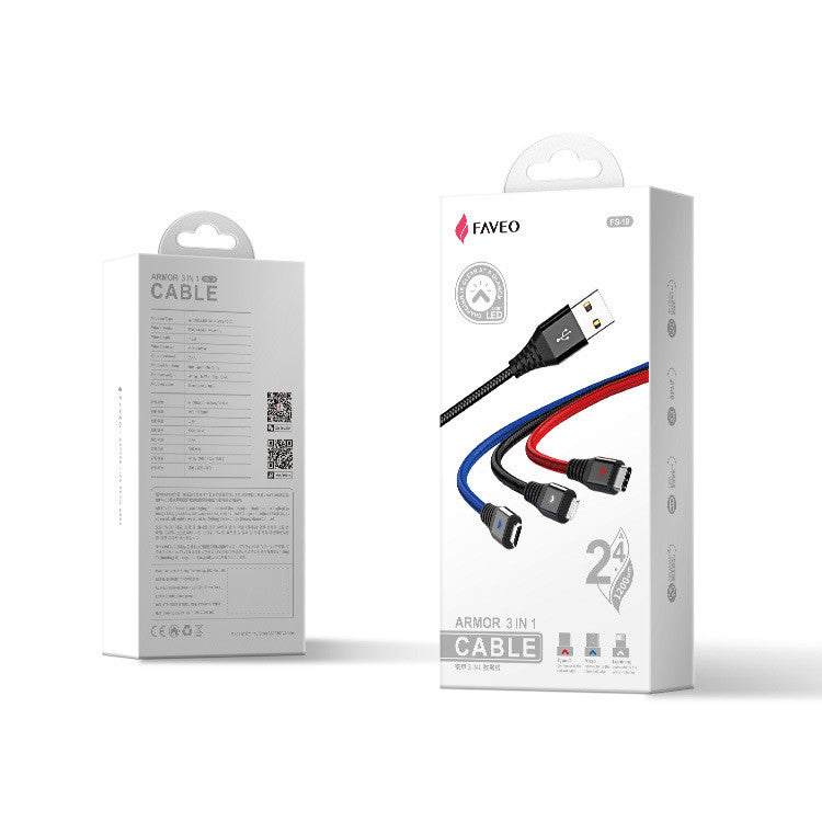 Upvios 3-in-1 Braided Fast Charging Data Cable for Phones