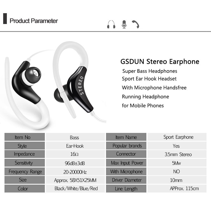 Upvios Universal In-Ear Sports Headphones with Microphone